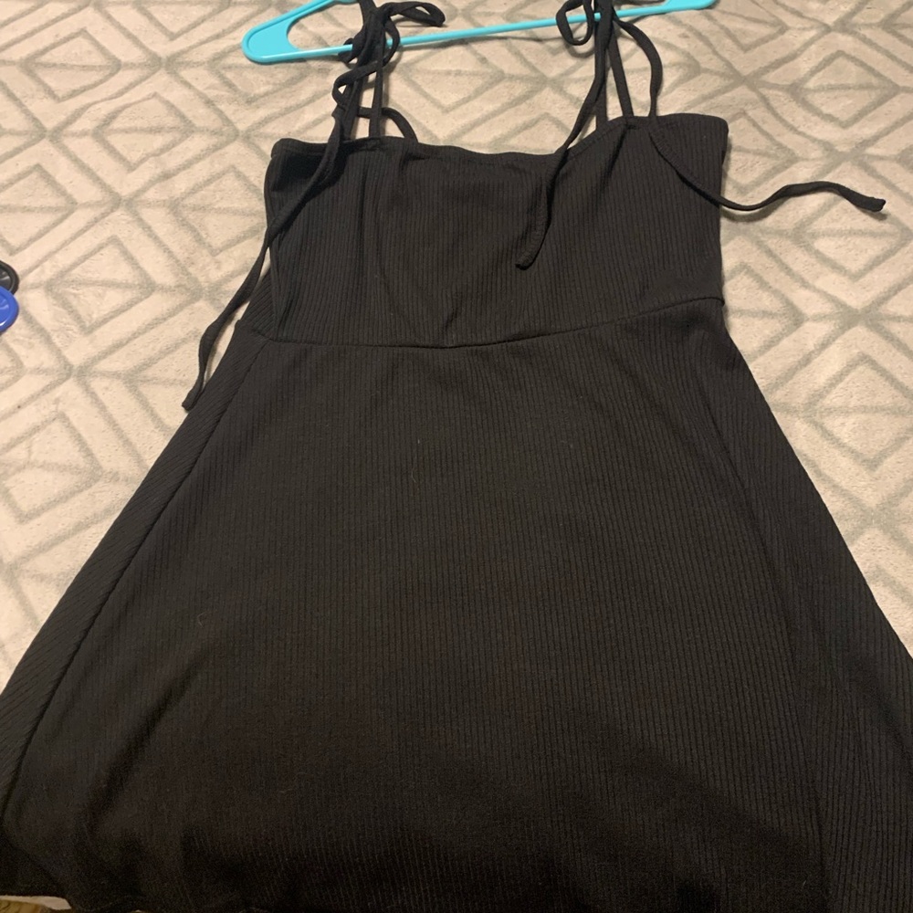 Zaful black cotton tie up skater dress